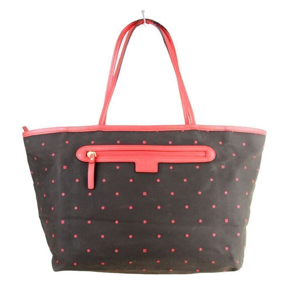 LRG Kate Spade NY BROWN CANVAS PINK LEATHER TRIM TOTE SHOULDER BAG HANDBAG PURSE - Picture 1 of 13